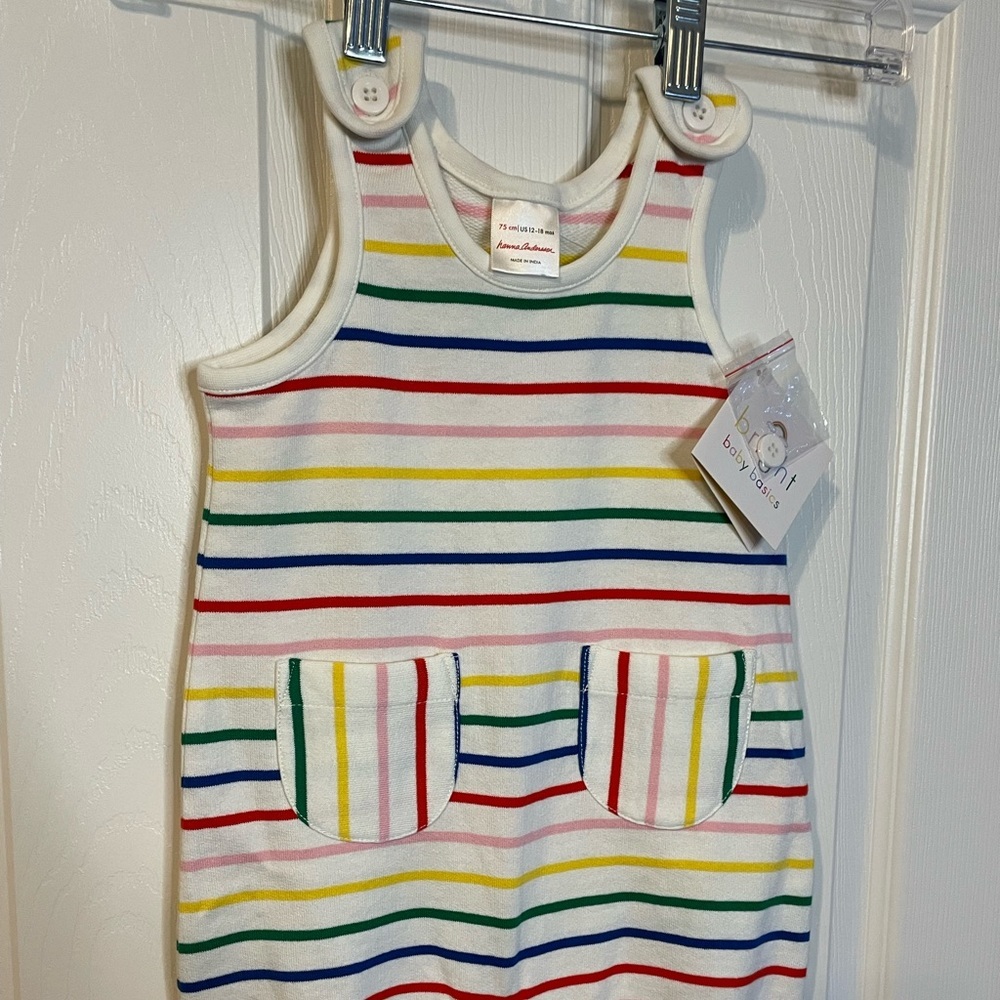 NWT Hanna Andersson white rainbow striped baby overalls sz 75 ( 12 to 18mths) - Picture 4 of 8
